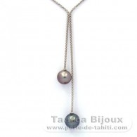 Silber Halsband und 2 Runde TahitiPerlen C 10.9 und 11.5 mm