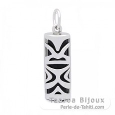 Silber und Schwarzer Achat Tiki - 21 mm - Glck
