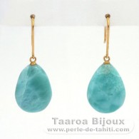 18K Gold Ohrringe und 2 Larimar - 16.5 x 12 x 5.5 mm - 3.44 gr