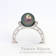 Silber mit einer Schicht Rhodium bedeckt Ring und 1 Rund TahitiPerle B 8.8 mm