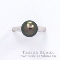 Silber mit einer Schicht Rhodium bedeckt Ring und 1 Rund TahitiPerle B 8.9 mm