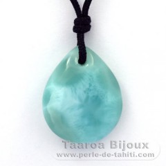 Nylon Halsband und 2 Larimar - 24.5 x 20 x 8 mm - 5.55 gr & 1.4 gr