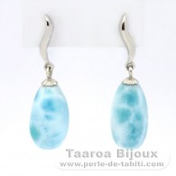 Silber Ohrringe und 2 Larimar - 15 x 7.5 x 8.5 mm - 2.97 gr