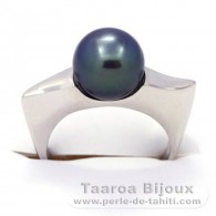 Silber mit einer Schicht Rhodium bedeckt Ring und 1 Rund TahitiPerle B+ 9.3 mm