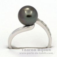 Rhodiniertem 925er Sterling Silber Ring  und 1 Rund TahitiPerle  A  8.8 mm