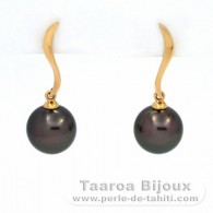18K Gold Ohrringe und 2 Runde TahitiPerlen B 9.4 mm
