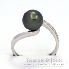 Rhodiniertem 925er Sterling Silber Ring und 1 Rund TahitiPerle B 8.4 mm