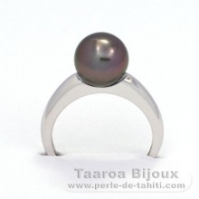 Rhodiniertem 925er Sterling Silber Ring und 1 Rund TahitiPerle B 8.7 mm