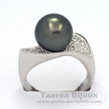 Rhodiniertem 925er Sterling Silber Ring und 1 Rund TahitiPerle C 9.9 mm