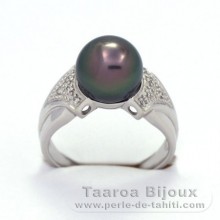 Rhodiniertem 925er Sterling Silber Ring und 1 Rund TahitiPerle C 9.6 mm