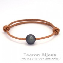 Leder Armband und 1 Fast Rund TahitiPerle C 11 mm