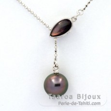 Sterling Silber Halsband und 1 Rund TahitiPerle B 9.3 mm