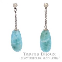 Silber Ohrringe und 2 Larimar - 15 x 7.6 mm - 4.3 gr