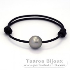 Leder Armband und 1 Fast Rund TahitiPerle C 12.4 mm