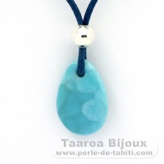 Baumwolle Halsband, Silber und 1 Larimar - 19.5 x 13 x 4.8 mm - 2.1 gr