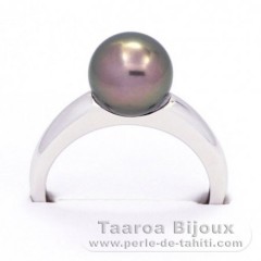 Rhodiniertem 925er Sterling Silber Ring und 1 Rund TahitiPerle B 8.7 mm