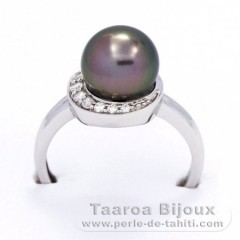 Rhodiniertem 925er Sterling Silber Ring und 1 Rund TahitiPerle C 8.8 mm