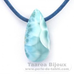 Leder Halsband und 1 Larimar - 30 x 14 x 10 mm - 7.7 gr