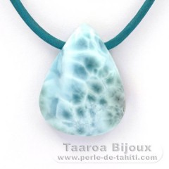 Leder Halsband und 1 Larimar - 30 x 23 x 9 mm - 11.2 gr