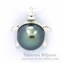 18K Weissgold Anhnger und 1 Rund TahitiPerle B 9.7 mm