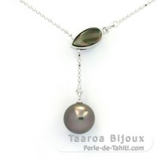 Sterling Silber Halsband und 1 Rund TahitiPerle B 9.3 mm