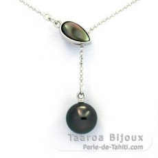 Sterling Silber Halsband und 1 Rund TahitiPerle B 9.1 mm