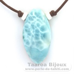 Baumwolle Halsband und 1 Larimar - 40 x 20 x 9.5 mm - 13.4 gr