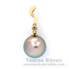 Gold 14k Anhnger + 1 diamant 1 Rund TahitiPerle A 9.5 mm