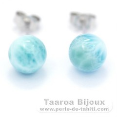 Silber Ohrringe und 2 Larimar - 8.1 mm - 1.6 gr