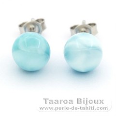 Silber Ohrringe und 2 Larimar - 8.2 mm - 1.7 gr