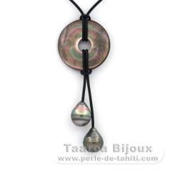 Leder Halsband und 2 Circlese TahitiPerlen C 11.7 mm