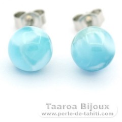 Silber Ohrringe und 2 Larimar - 8.1 mm - 1.6 gr