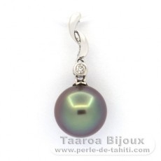 14K Weissgold Anhnger + 1 diamant und 1 Rund TahitiPerle A 9.2 mm