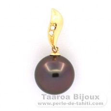 18K Gold Anhnger + 2 diamante und 1 Rund TahitiPerle B 11.8 mm