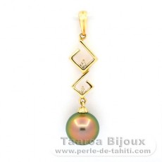 14K Gold Anhnger + 2 Diamante und 1 Rund TahitiPerle B+ 9.2 mm