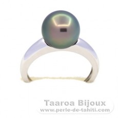 Rhodiniertem 925er Sterling Silber Ring und 1 Rund TahitiPerle B 9.5 mm