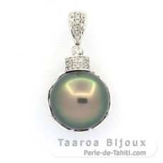18K Weissgold Anhnger + 35 diamante 1 Rund TahitiPerle B 13.9 mm