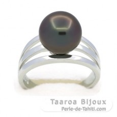 Rhodiniertem 925er Sterling Silber Ring und 1 Rund TahitiPerle C 10.4 mm