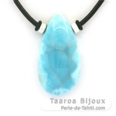 Leder Halsband und 1 Larimar - 36 x 19 x 10 mm - 11.8 gr