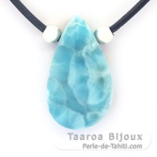 Leder Halsband und 1 Larimar - 36 x 21 x 9 mm - 11.5 gr