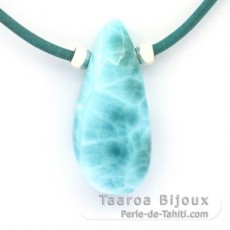 Leder Halsband und 1 Larimar - 37 x 17 x 10.8 mm - 10.8 gr