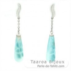 Silber Ohrringe und 2 Larimar - 22 x 7 mm - 3.9 gr