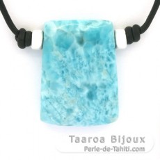 Leder Halsband und 1 Larimar - 32 x 23 x 8 mm - 13.2 gr