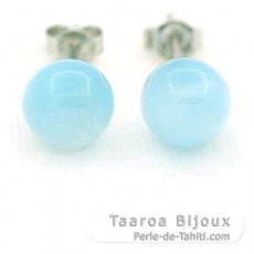 Silber Ohrringe und 2 Larimar - 8.7 mm - 1.9 gr