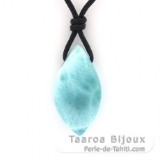 Leder Halsband und 1 Larimar - 28 x 15 x 9 mm - 5.6 gr