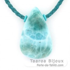 Baumwolle Halsband und 1 Larimar - 35.5 x 22 x 10 mm - 13.3 gr