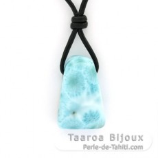 Leder Halsband und 1 Larimar - 25.5 x 16 x 10 mm - 7.7 gr