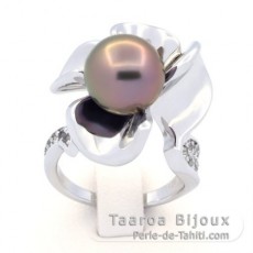 Rhodiniertem 925er Sterling Silber Ring und 1 Rund TahitiPerle B/C 10 mm
