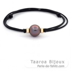 Leder Halsband und 1 Fast Rund TahitiPerle C+ 14.2 mm