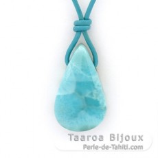 Leder Halsband und 1 Larimar - 30 x 18 x 8.5 mm - 7.5 gr